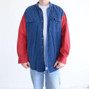 Vintage Country Seat Jeanswear Blue  & Red Corduroy Button Down Shirt Size XL